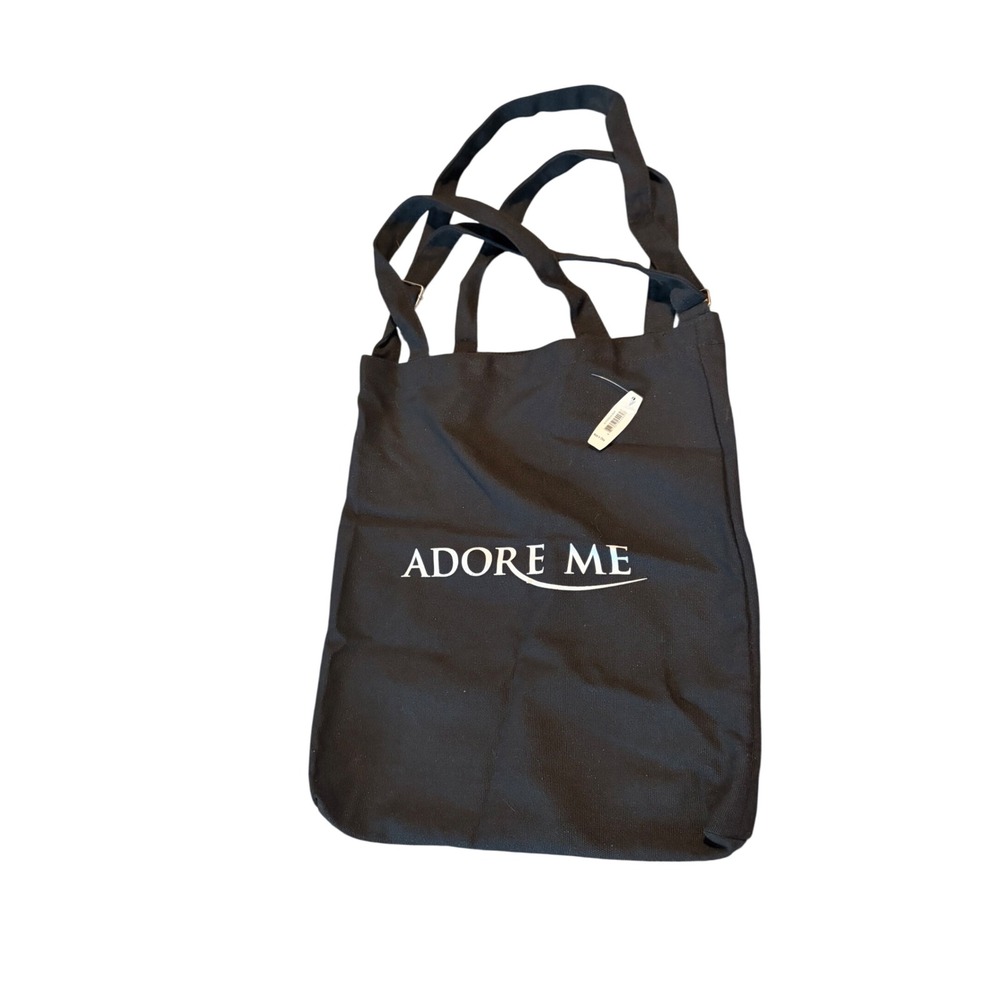 Adore Me Black Canvas Tote Bag Crossbody Adjustable Strap Logo Definition NWT